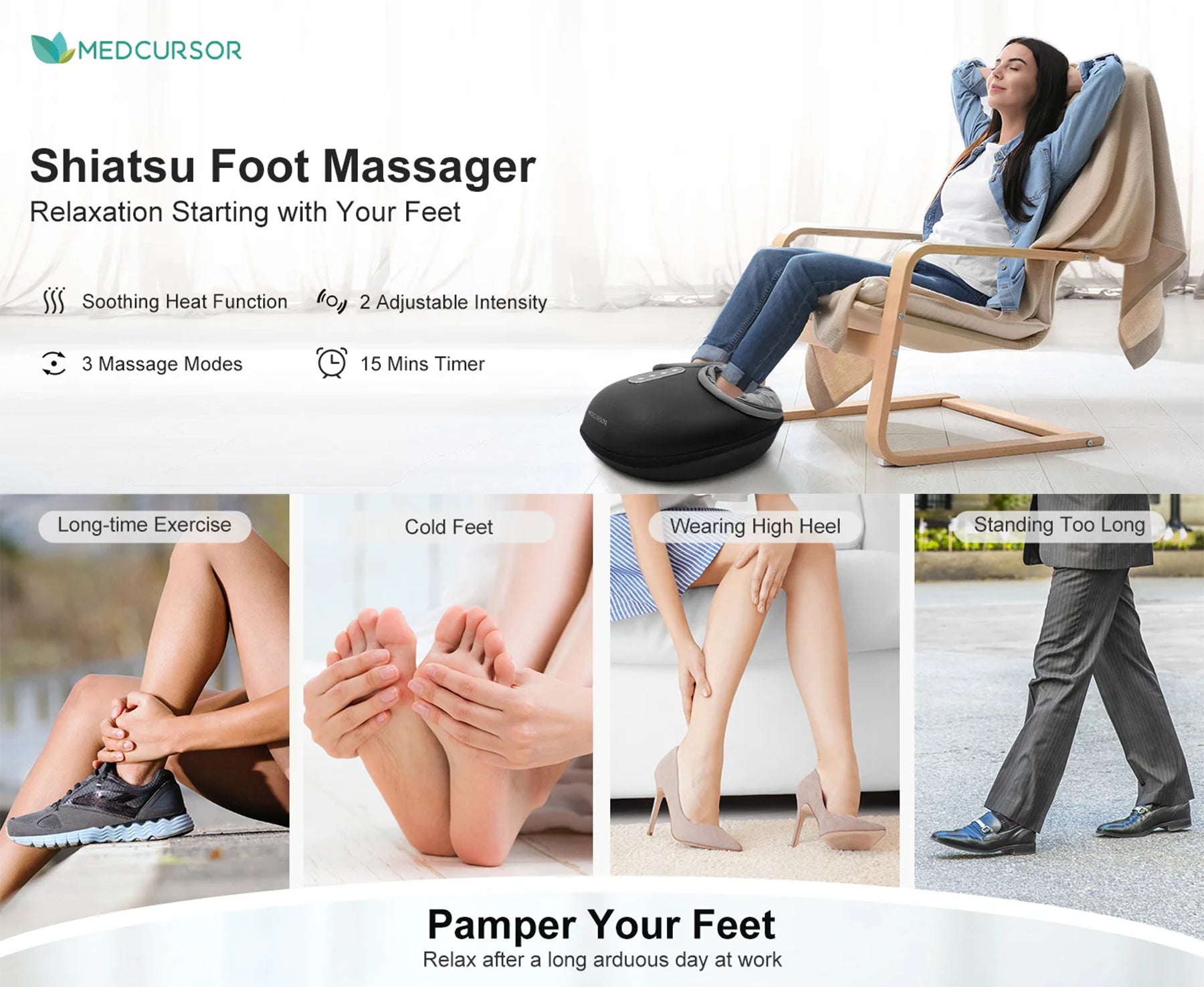 Shiatsu Heated Foot Massager | Deep Kneading, Heat Therapy, Auto Timer