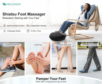 Shiatsu Heated Foot Massager | Deep Kneading, Heat Therapy, Auto Timer