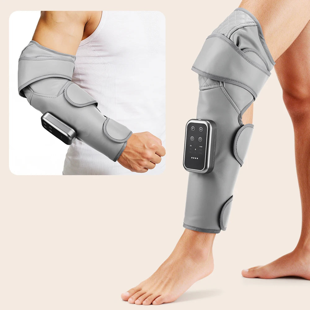 Calf and Knee Massager with Heat and Air Compression | Cordless Leg Wrap with 3 Heat Levels and Adjustable Pressure