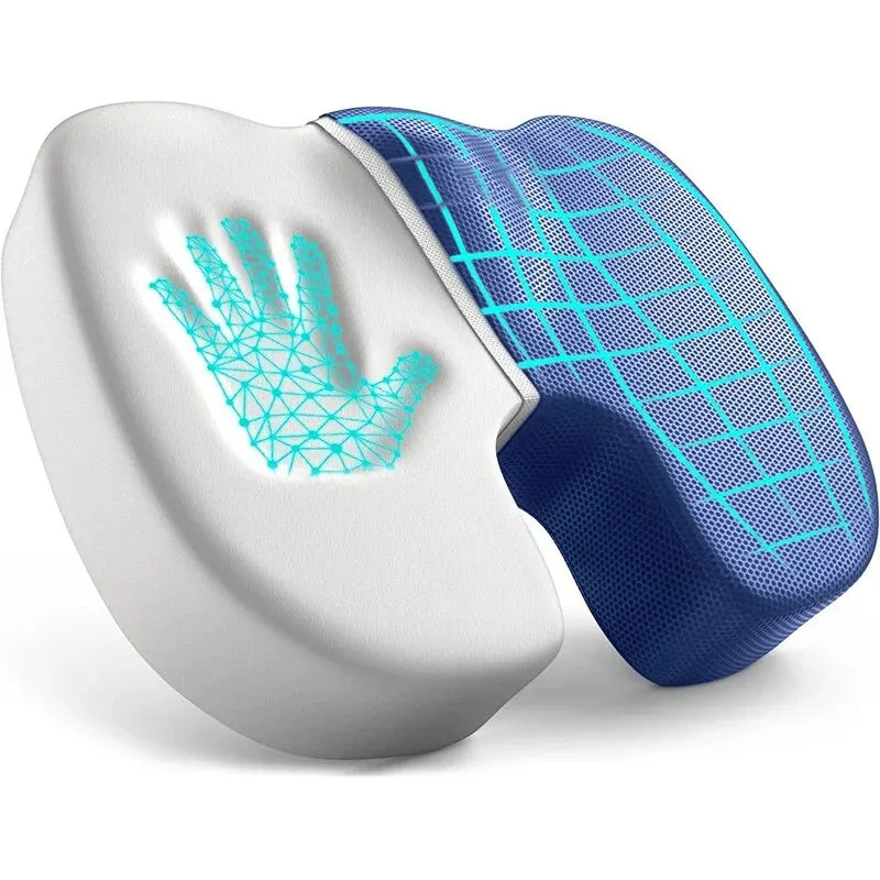 Memory Foam Coccyx Seat Cushion | Ergonomic Office Chair Pillow with U-Shaped Cutout & Removable Washable Cover Blue