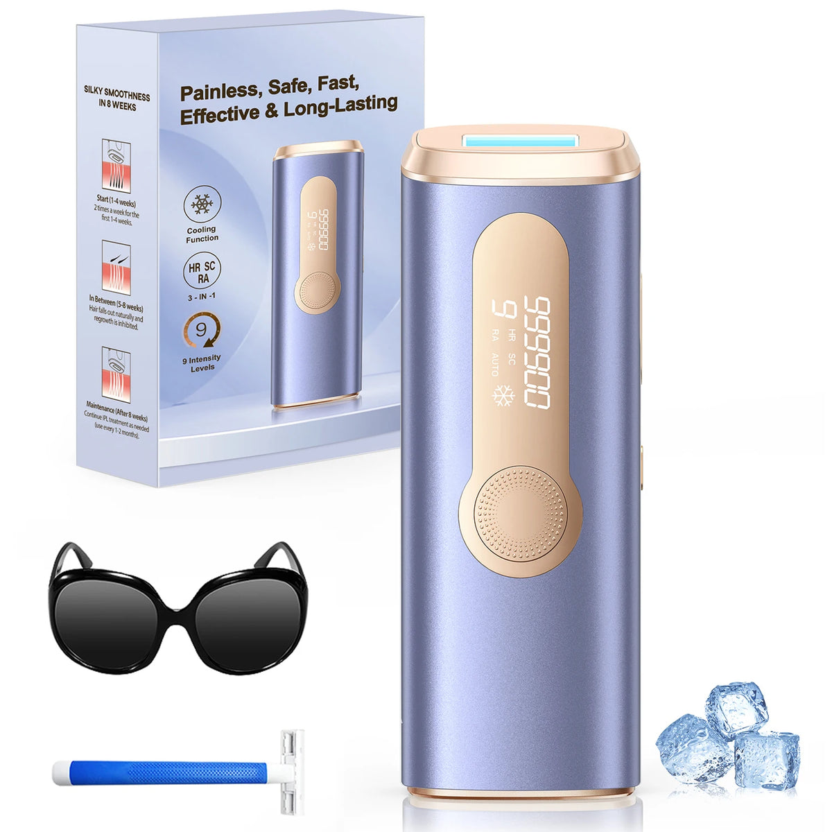 IPL Hair Removal Device with 9 Levels and Auto-Glide Mode Purple