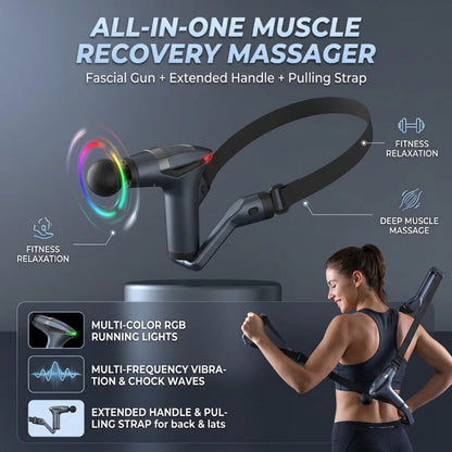 Massage Gun Deep Tissue Massager | Long Handle Percussion Muscle Massager with 12 Speeds & USB-C Charging