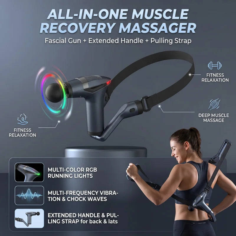 Massage Gun Deep Tissue Massager | Long Handle Percussion Muscle Massager with 12 Speeds & USB-C Charging