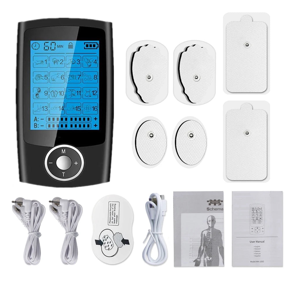 Portable TENS & EMS Pain Relief Massager | Dual Channel Muscle Stimulator with 16 Modes, 10 Intensity Levels, Rechargeable for Back & Neck Pain