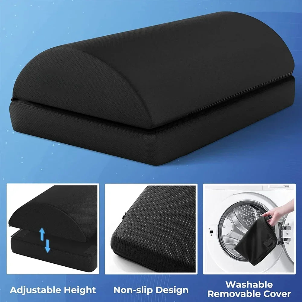 Memory Foam Foot Rest for Under Desk | 2 Adjustable Heights, Non-Slip Base & Removable Washable Cover