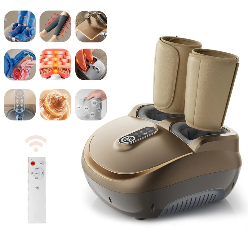 Shiatsu Foot and Calf Massager with Heat and Air Compression | 5 Modes, Adjustable Intensity, LCD Control & Washable Cover Beige