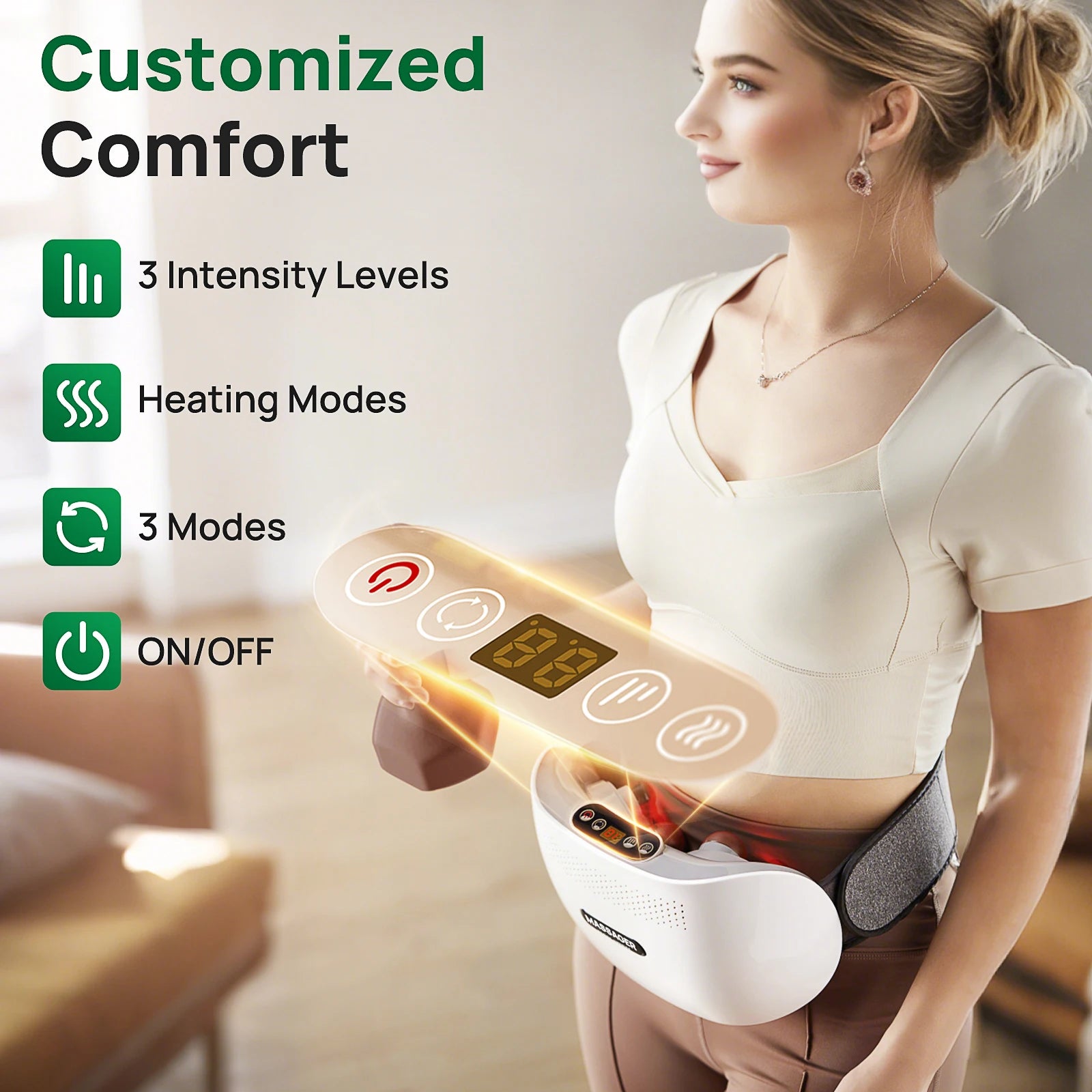 Abdominal Heating Pad Massager | Cordless Belly Massager for Cramps, Stomach Tension & Relaxation