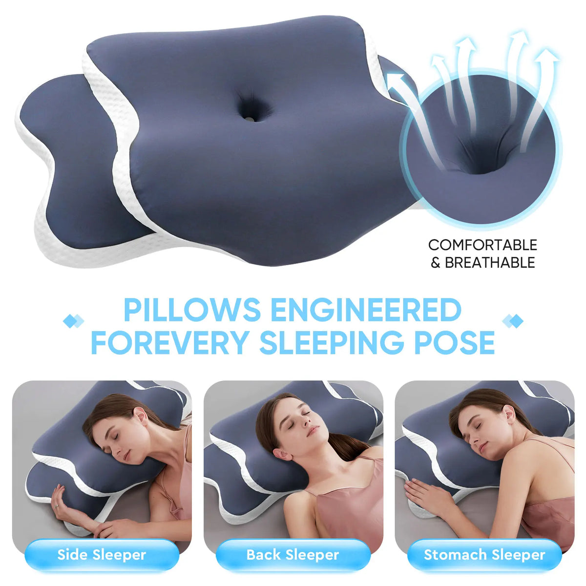 Memory Foam Neck Pillow with Butterfly Contour and Dual Heights