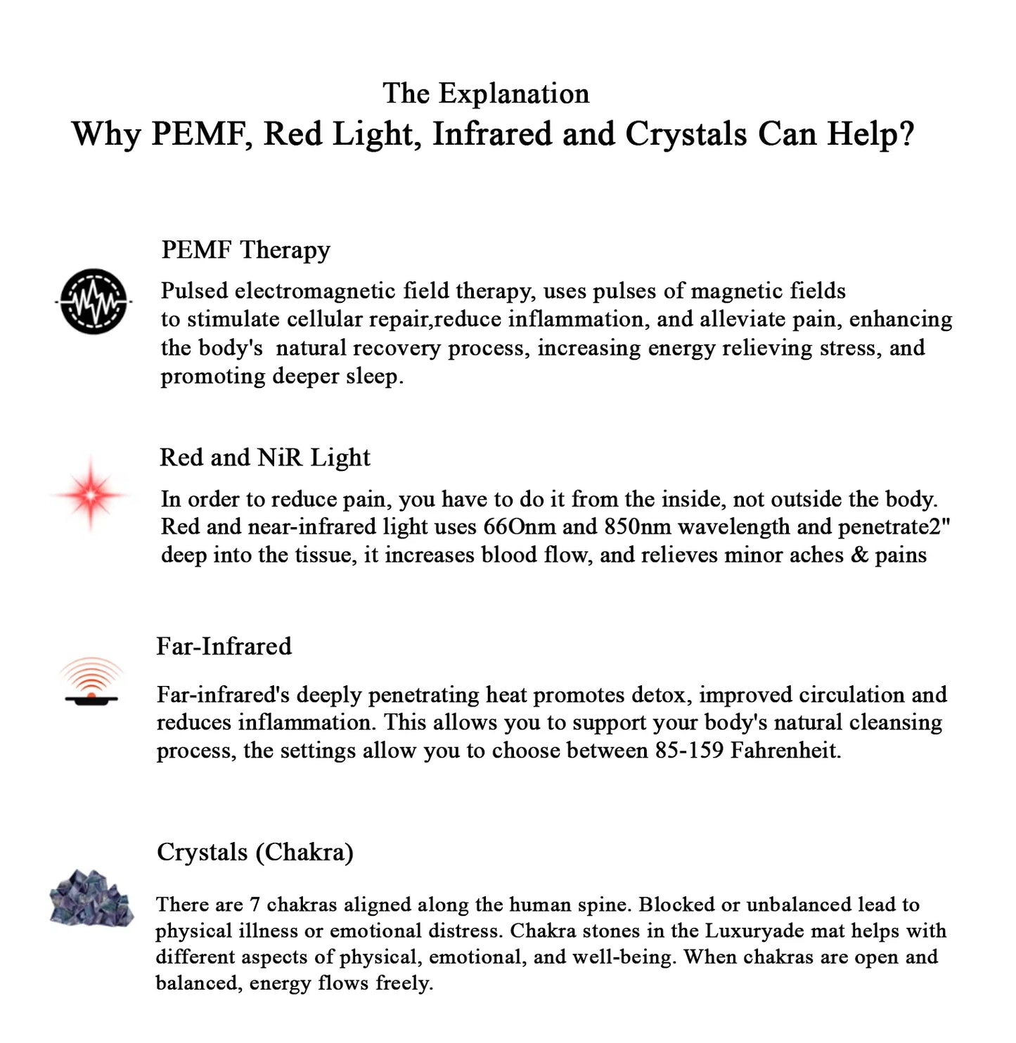 PEMF Infrared Heating Mat 20 x 50 in | Amethyst & Tourmaline Crystal Pad, 85–159°F, 3–64Hz & 12-Hour Timer