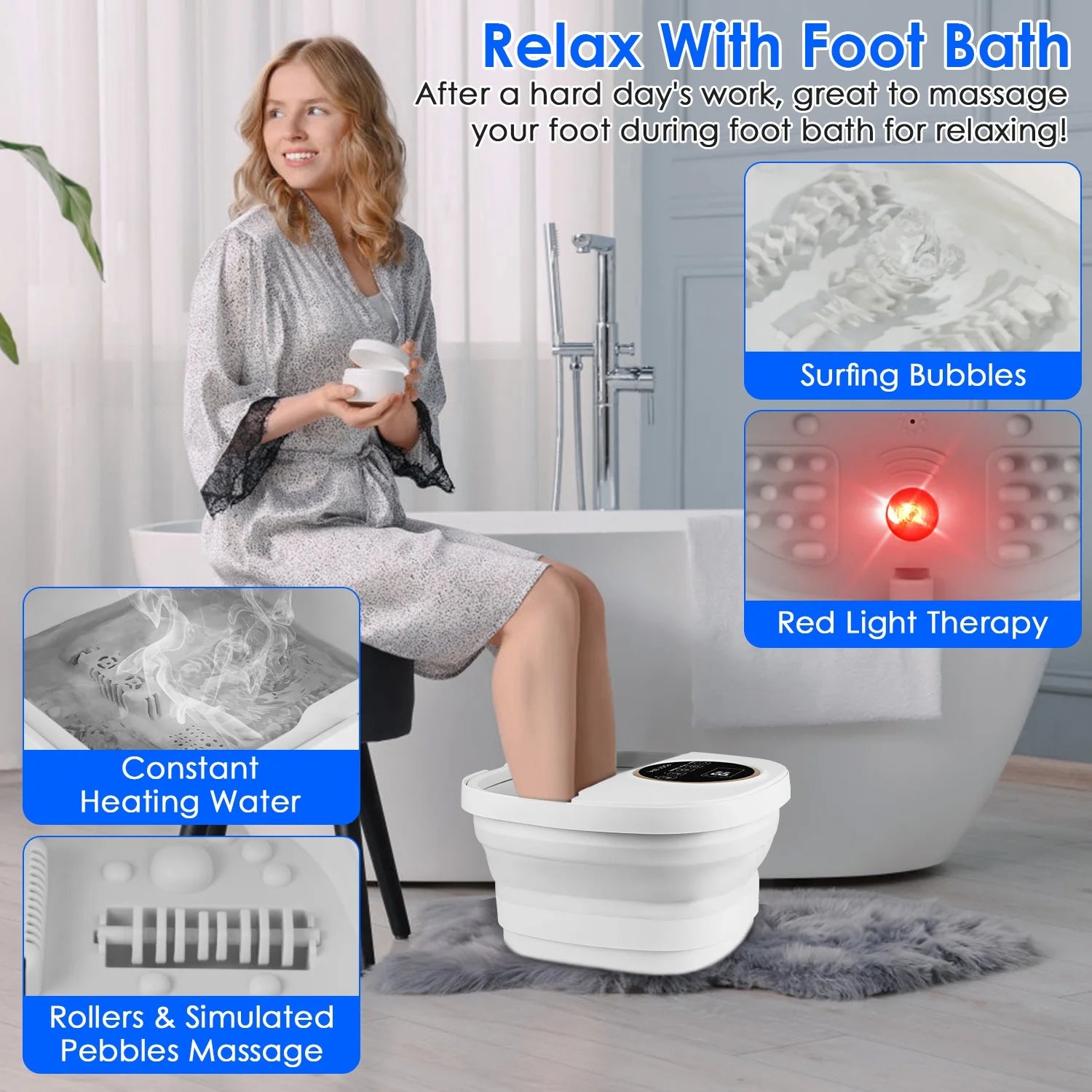 Collapsible Heated Foot Spa Bath Massager with Bubbles, 6 Rollers & Remote | 11L Basin, 95–118°F Control & Space-Saving Design