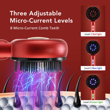 Red Light Scalp Massager Comb with 660nm LED | 3 EMS Intensities, Red Green Blue Modes, 6ml Oil Applicator & USB-C