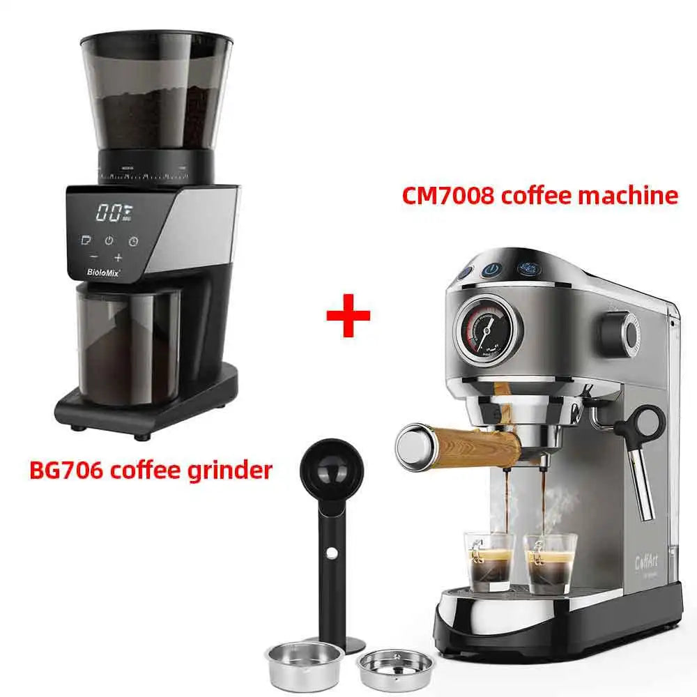 Espresso Machine with Steam Wand and 1.1 L Tank, Optional Separate Grinder Machine + Grinder