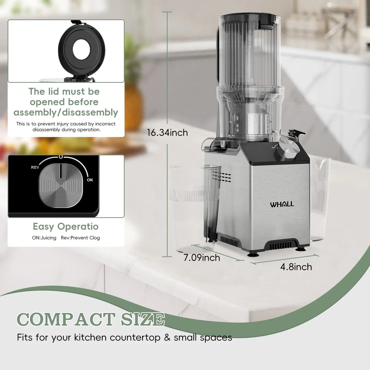 Cold Press Masticating Juicer with 4.35-Inch Feed Chute and Reverse