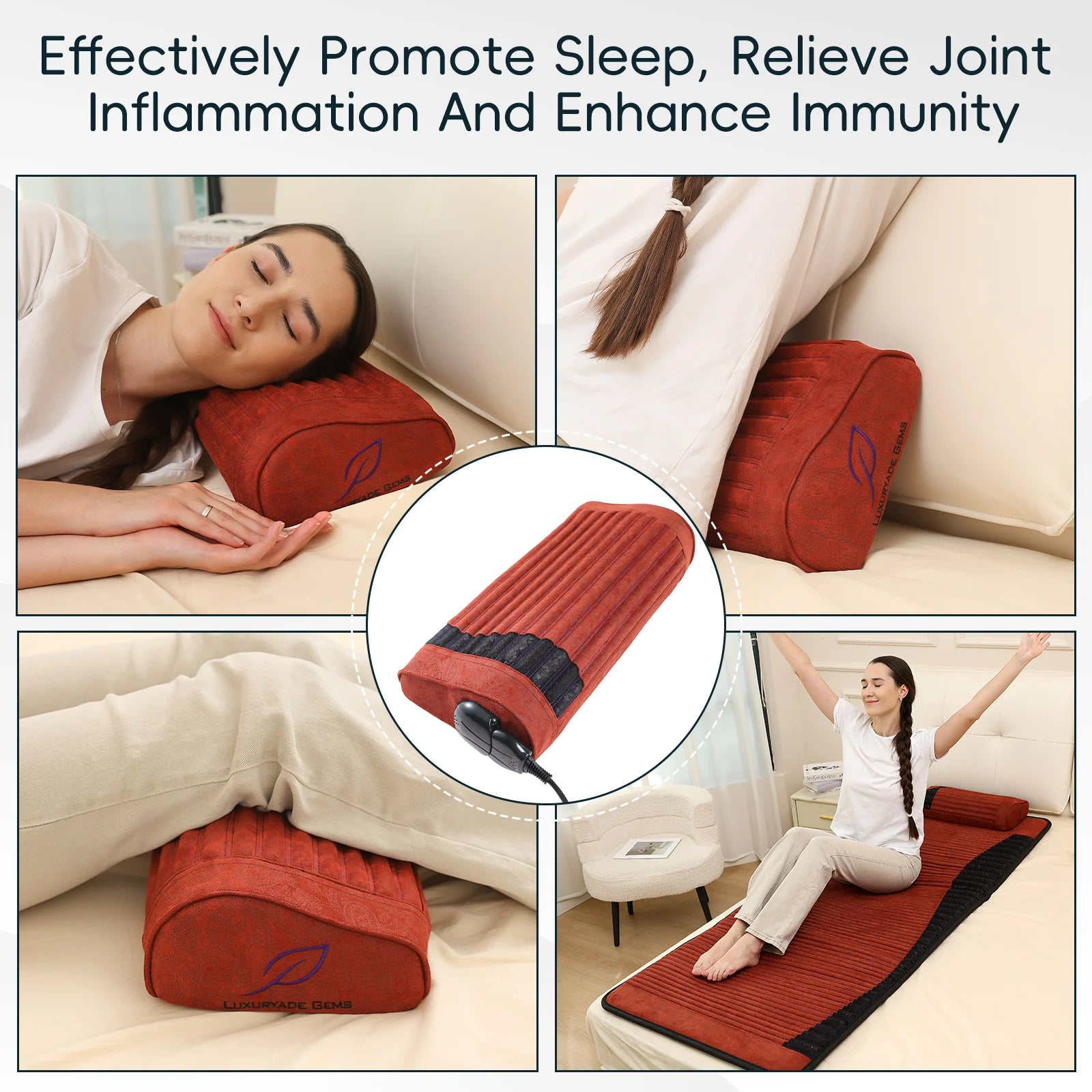 PEMF Infrared Heating Pillow for Neck and Shoulders | Amethyst & Jade Crystal Cushion, 85–159°F, 3–64Hz & Timer