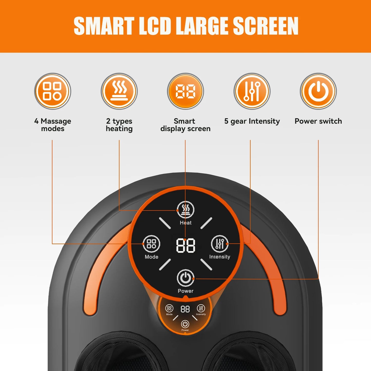 Shiatsu Foot Massager with Heat and Air Compression | 4 Modes, 5 Intensities, Vibration, LCD Display & Remote