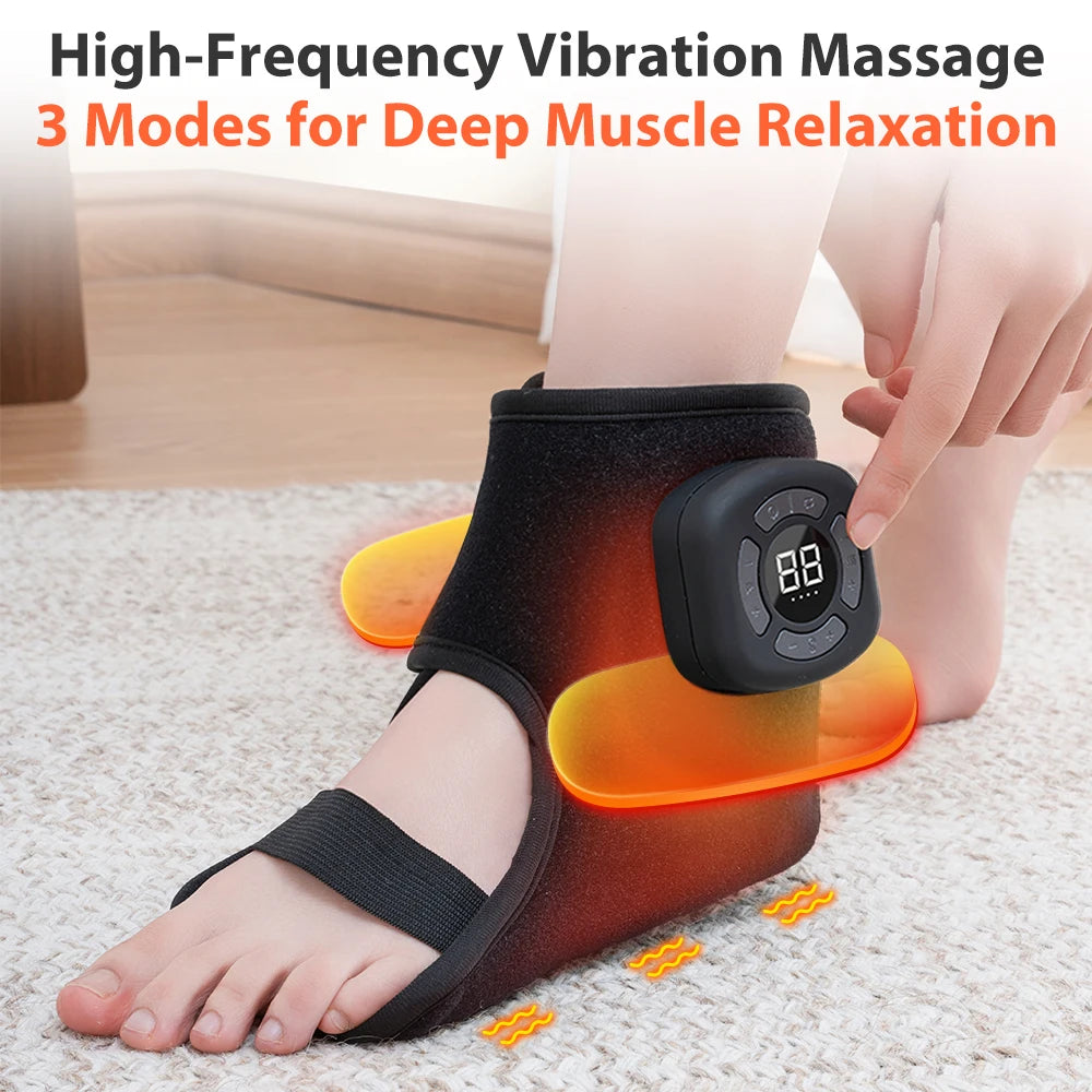 Ankle Massager with Air Compression and Heat | Rechargeable Foot and Ankle Wrap with 3 Modes, 5 Intensities & Optional Vibration