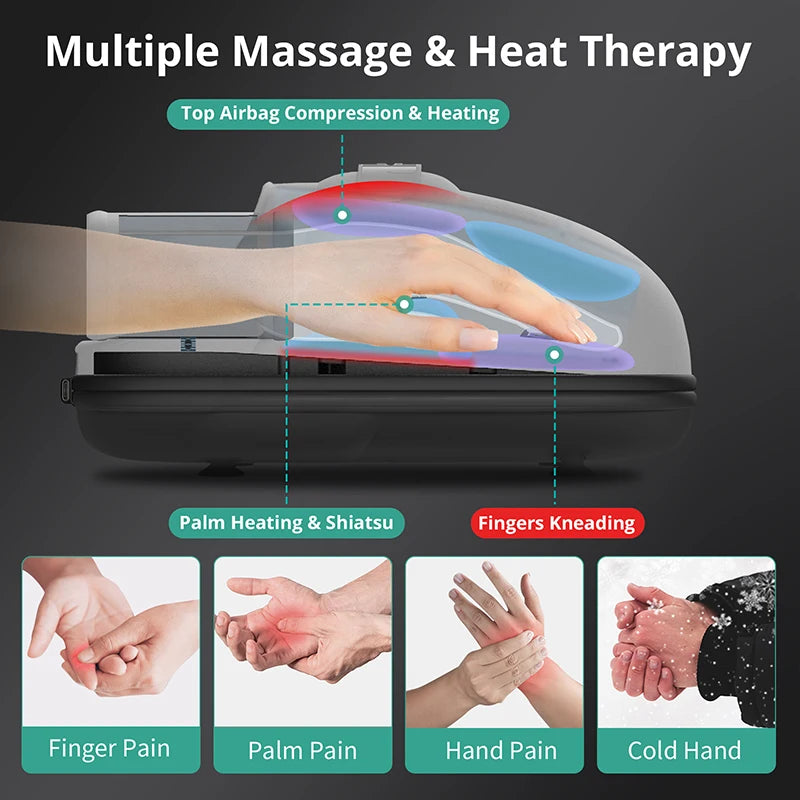 Cordless Heated Hand Massager | Air Compression Hand Massage Machine | Heat Therapy & 6 Modes for Relaxation & Comfort