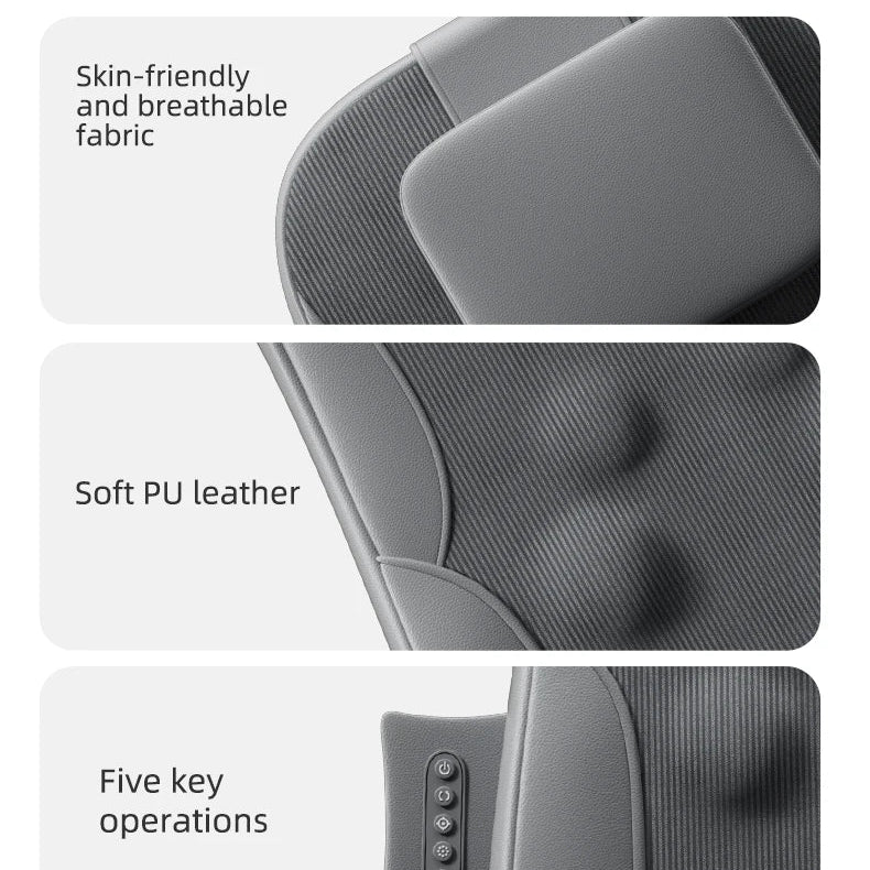 Massage Seat Cushion with Heat and Vibration | Dual-Rail Full Back Massager with 3 Modes, Spot Control & Home/Car Adapters