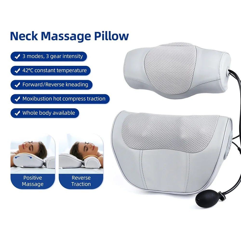 Neck Massage Pillow with Heat and Adjustable Air Support
