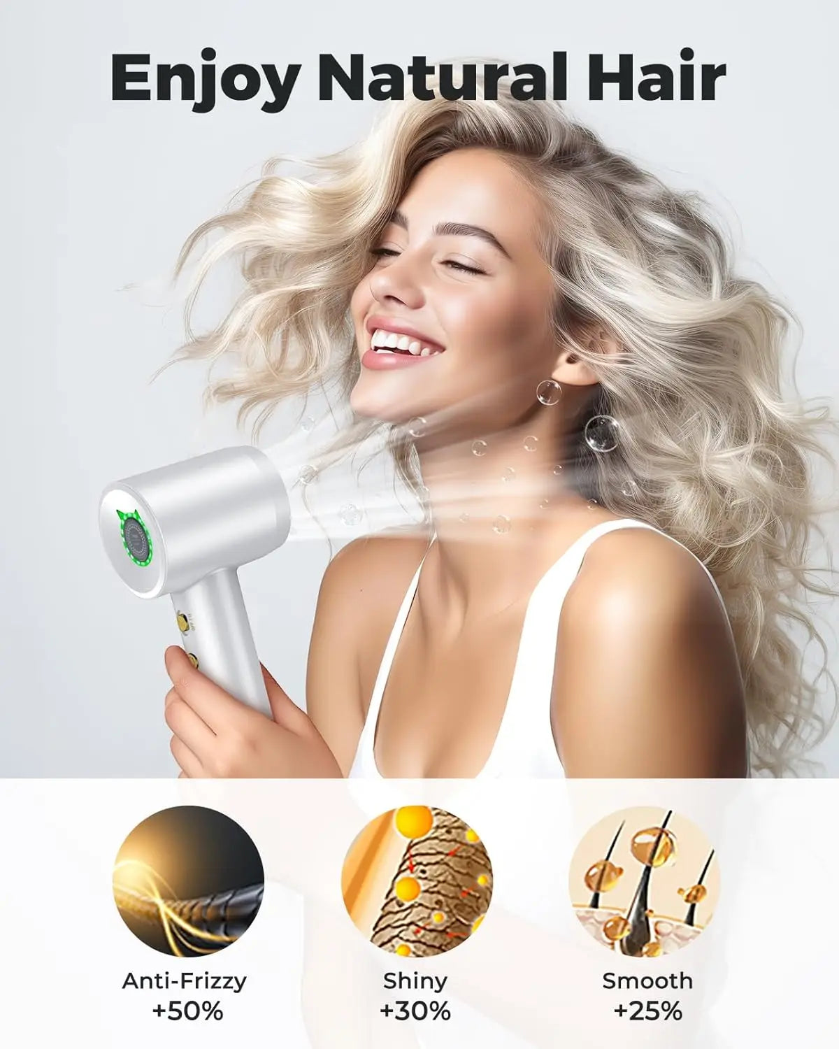 High-Speed Ionic Hair Dryer with 4 Heat Modes, LED Indicator and Magnetic Nozzle