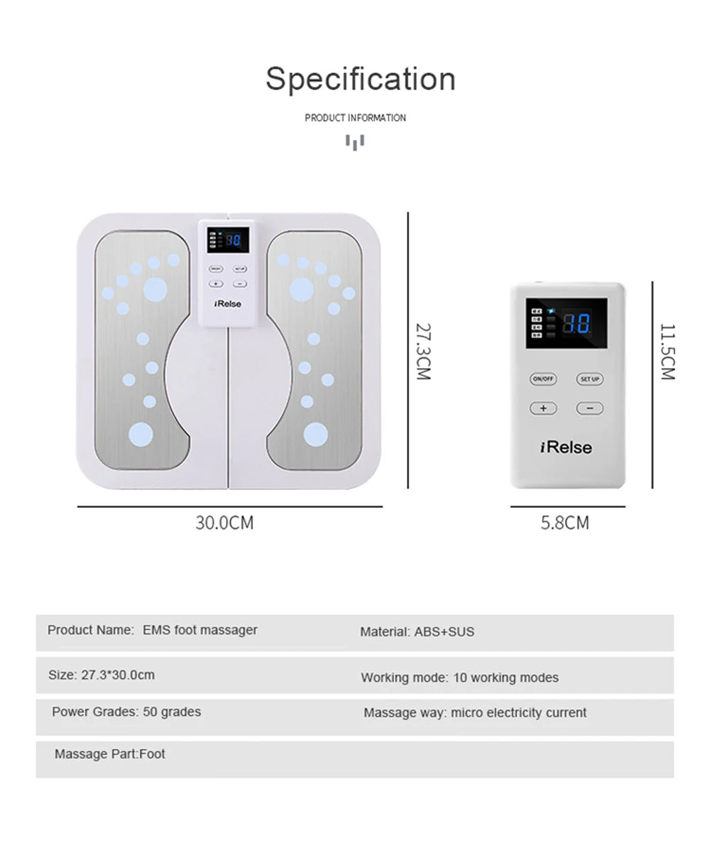 EMS and TENS Foot Massager Mat with Heat | 3 Heat Levels, Adjustable Intensity, LCD Control & Foldable Design
