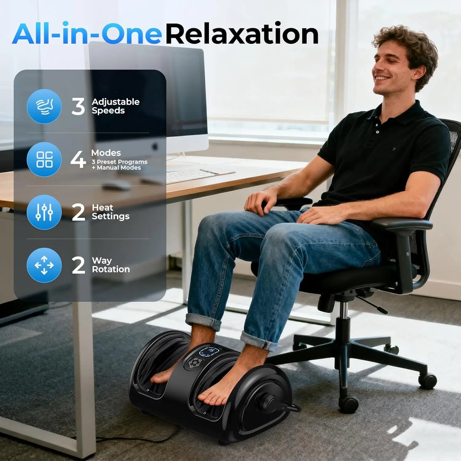 Premium Foot and Calf Massager with Heat | Shiatsu Kneading Leg Massage Machine with Vibration, Rollers & Washable Covers
