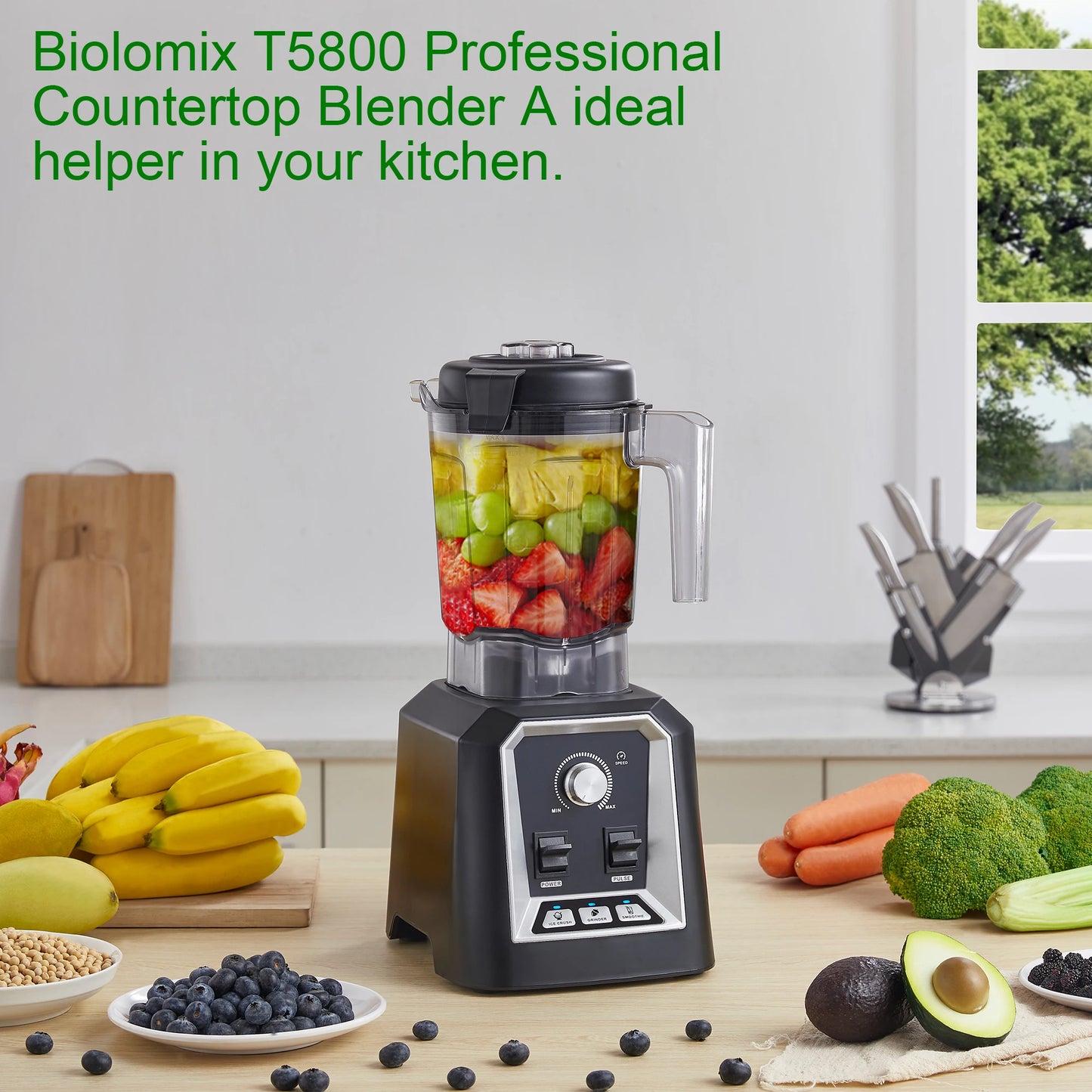 Professional Countertop Blender | 2200W Power, 3 Preset Programs & 2L BPA-Free Jar