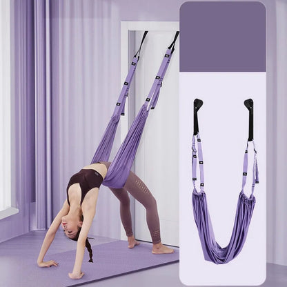 Aerial Yoga Strap | Adjustable Stretching Belt for Splits, Backbends, Inversion & Flexibility Training Purple