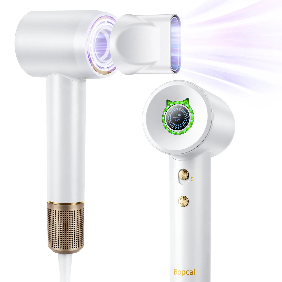 High-Speed Ionic Hair Dryer with 4 Heat Modes, LED Indicator and Magnetic Nozzle White