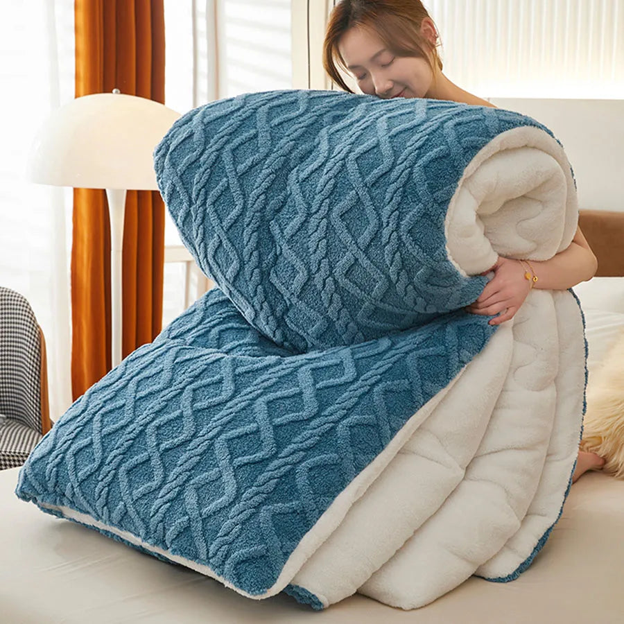 Thick Sherpa-Style Fleece Winter Blanket blue