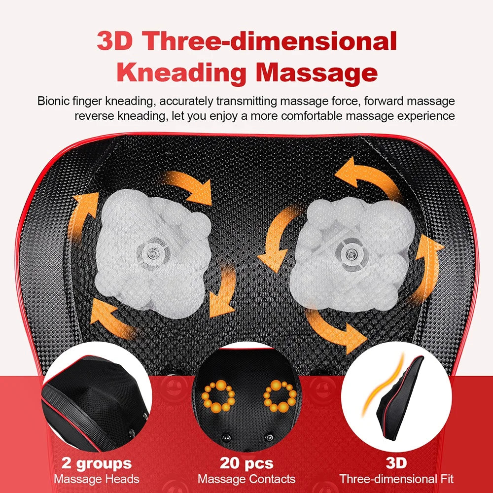 Shiatsu Back Massager Pillow | 3D Kneading Neck and Shoulder Massager with Heat, Full Back Massage Cushion