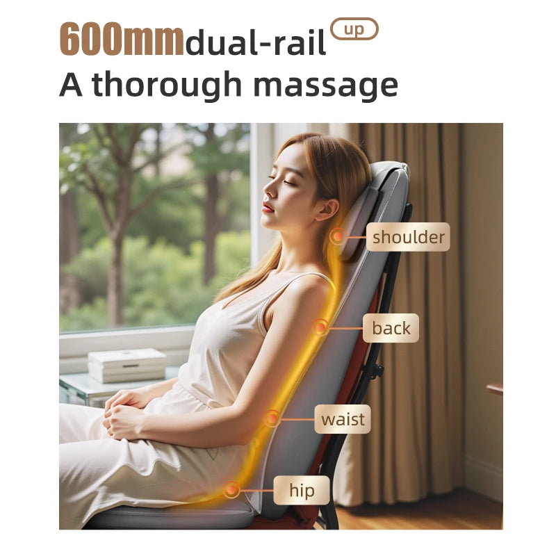 Massage Seat Cushion with Heat and Vibration | Dual-Rail Full Back Massager with 3 Modes, Spot Control & Home/Car Adapters