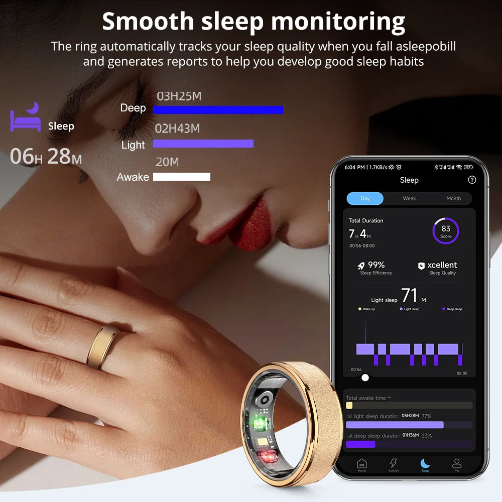 Smart Health Ring with Charging Case | Heart & Sleep Monitor | 5ATM Waterproof | Multi-Sport Modes