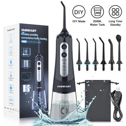 Cordless Water Flosser | Portable Oral Irrigator for Teeth & Gums | Rechargeable, IPX7 Waterproof, 4 Modes, 5 Tips | Deep Dental Cleaning Device