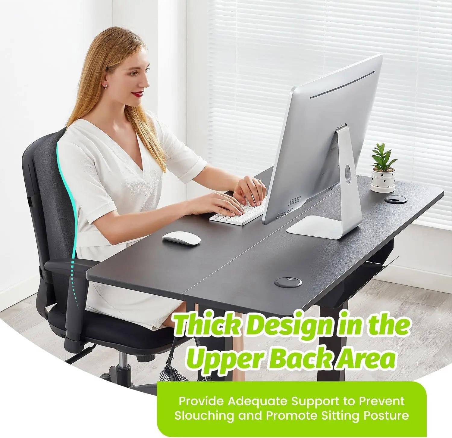 24-Inch Memory Foam Lumbar Support Pillow | Full Back Cushion with Breathable Mesh, Dual Chair Straps & Non-Slip Design