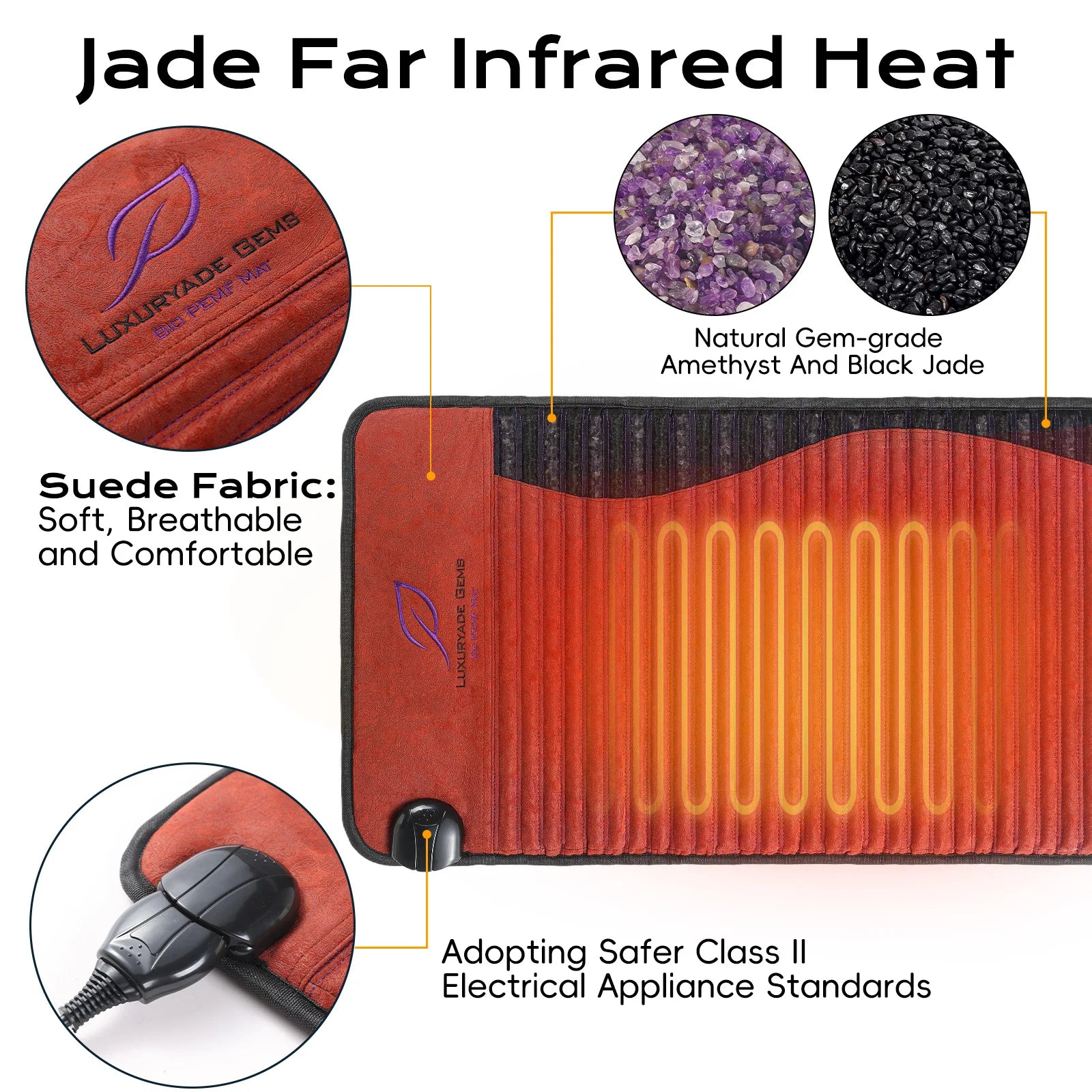 Full Body PEMF Infrared Heating Mat 26 x 59 in | Amethyst, Jade & Tourmaline Crystal Pad, 85–159°F, 3–64Hz