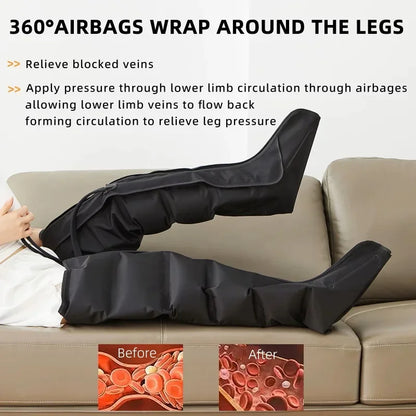 Air Compression Leg Massager Boots | 360° Foot and Calf Wraps with 3 Modes, 3 Intensities & Remote Control