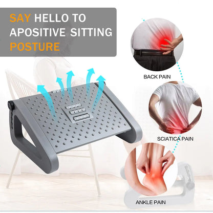 Adjustable Under Desk Foot Rest with Massage Rollers | 6 Height Levels, Tilting Platform & Non-Slip Office Foot Stool