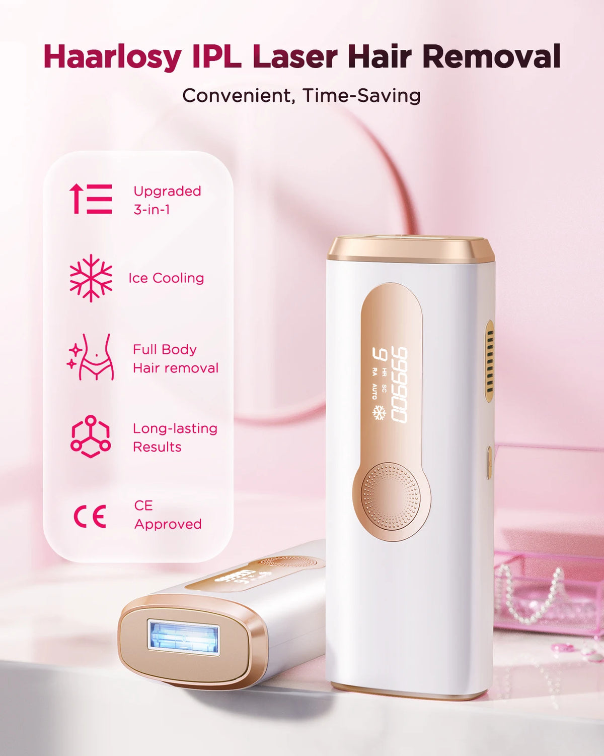 IPL Hair Removal Device with 9 Levels and Auto-Glide Mode