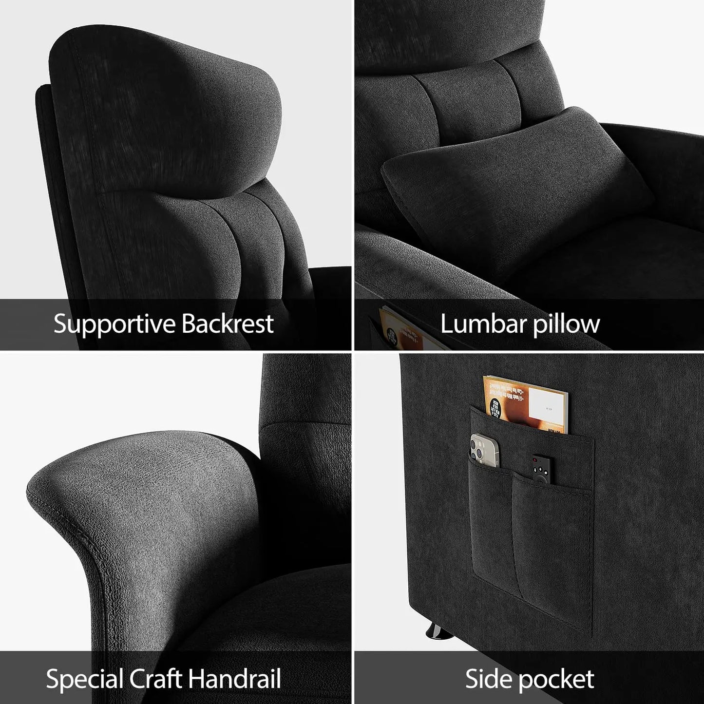 Power Recliner Chair with Massage and Heat | Electric Reclining Chair with 8 Vibration Nodes, Footrest & Side Pockets