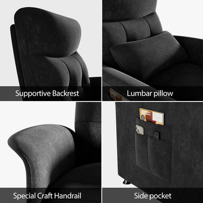 Power Recliner Chair with Massage and Heat | Electric Reclining Chair with 8 Vibration Nodes, Footrest & Side Pockets
