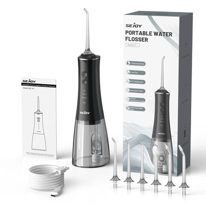 Cordless Water Flosser | 280ml Portable Oral Irrigator | 4 Modes, 6 Tips, USB Rechargeable | 30-Day Battery & IPX7 Waterproof for Deep Dental Cleaning Black