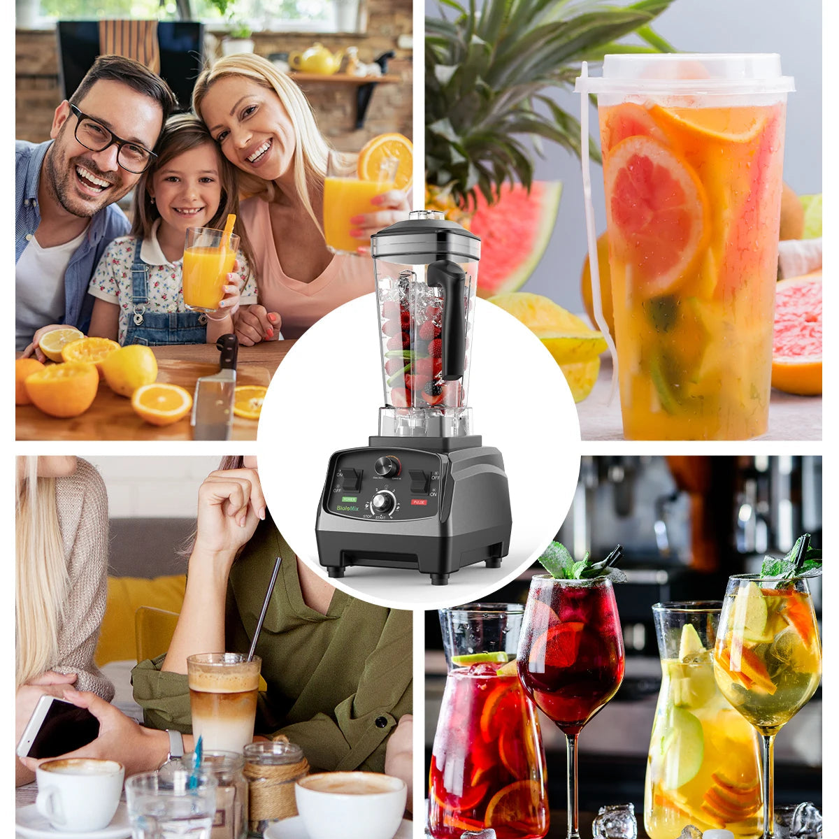 Professional Countertop Blender 2200W | 2L Jar, 6-Blade System, Timer, Ice Crushing