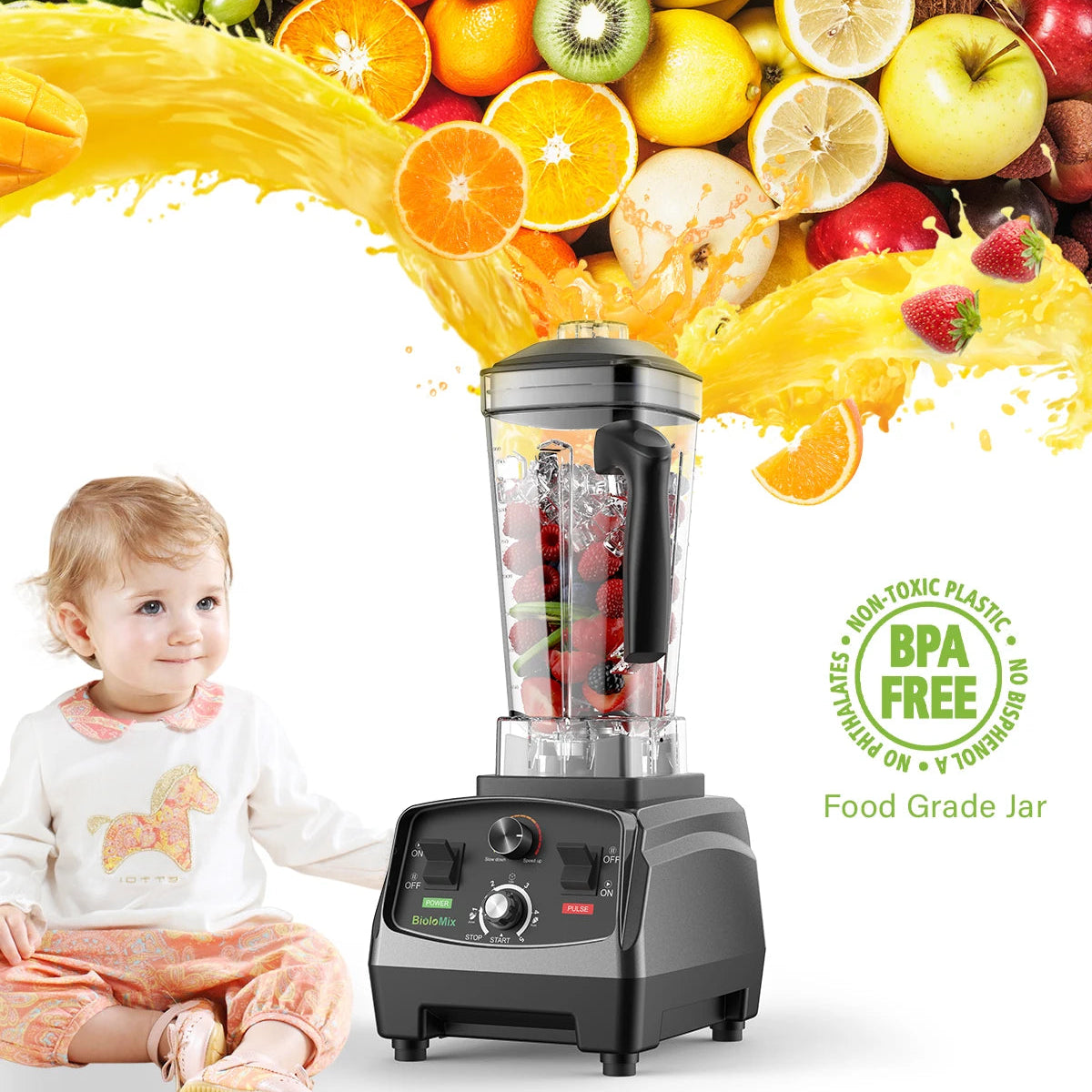 Professional Countertop Blender 2200W | 2L Jar, 6-Blade System, Timer, Ice Crushing