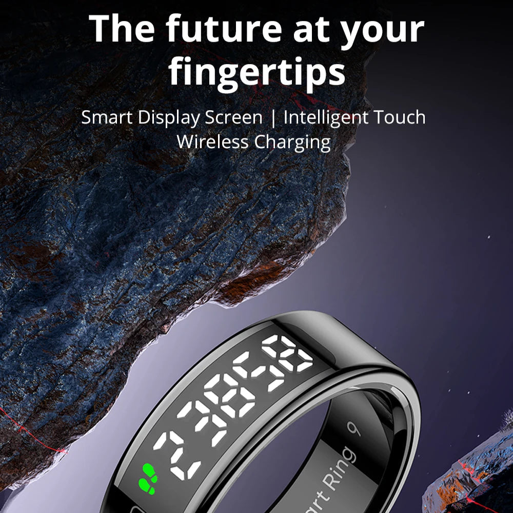 Smart Fitness Ring with OLED Display | Heart Rate, SpO₂, Sleep, Stress & Activity Tracking, 5ATM Waterproof and Wireless Charging