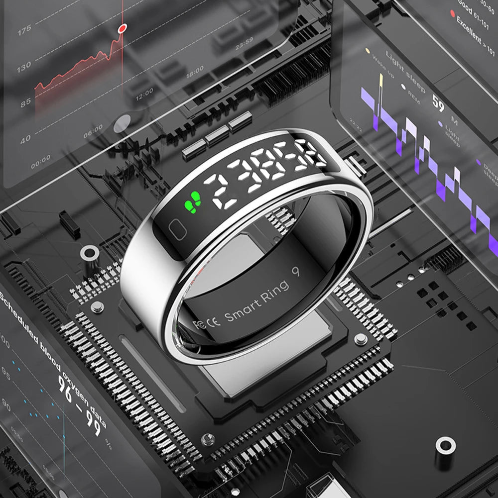 Smart Fitness Ring with OLED Display | Heart Rate, SpO₂, Sleep, Stress & Activity Tracking, 5ATM Waterproof and Wireless Charging