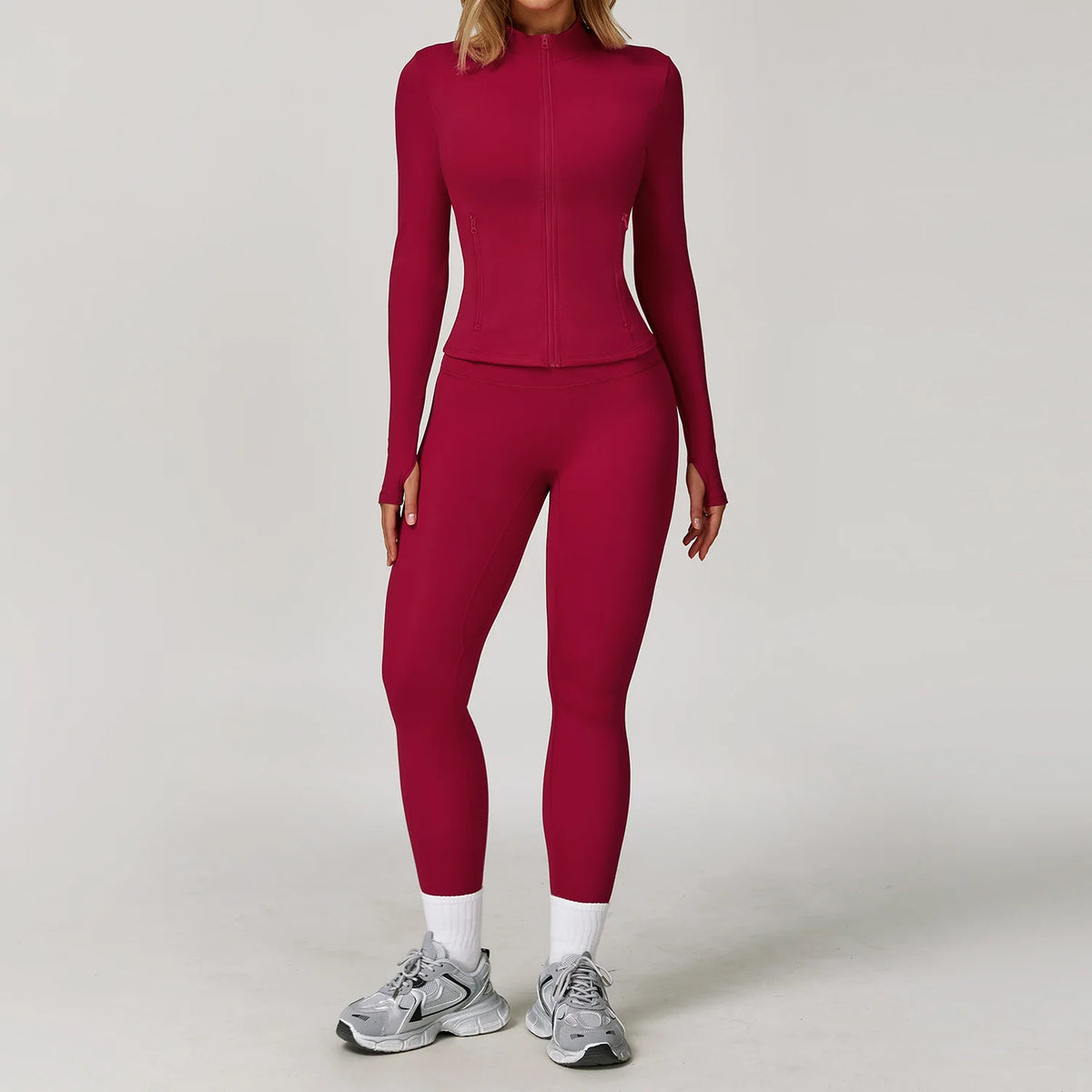 Women's Yoga Activewear Sets with Shorts, Leggings or Flared Pants Raspberry Red 2PCS-6