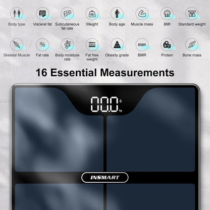 Smart Body Fat Scale | 16-Data Bluetooth Digital Scale with App | Weight, BMI, Muscle & More | Syncs with Apple Health & Fitbit