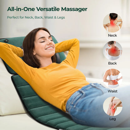 Full Body Massage Mat with Heat | 10 Vibration Motors, 9 Modes, Detachable Neck Pillow & Optional Foot Massager