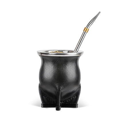 Ceramic Yerba Mate Gourd Cup | Porcelain Mate Tea Cup with Bombilla Straw & Cleaning Brush for Loose Leaf Tea